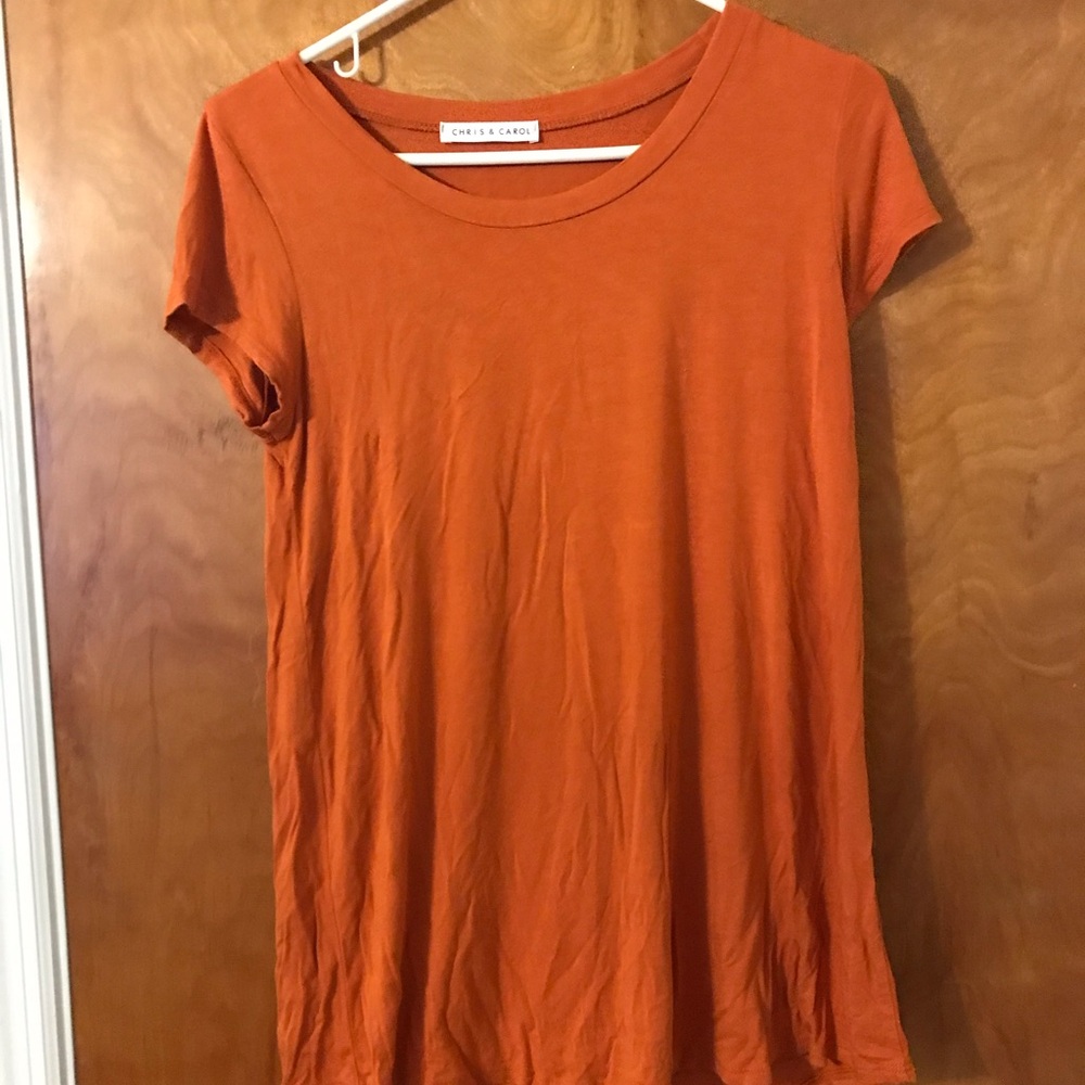 Chris & Carol Rust-Orange Short Sleeve Tee Dress